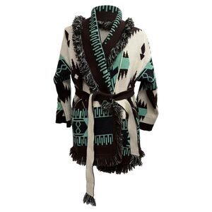 Alanui Icon Jacquard Fringed Cardigan in Multicolor Cashmere